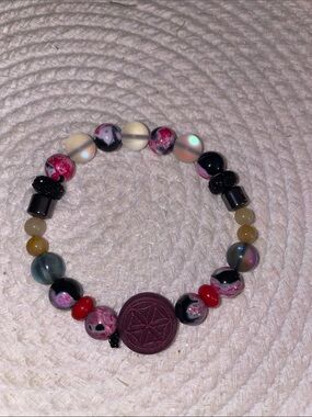 Czech Mandela Stone and Multicolor Beaded Women’s Stone Bracelet